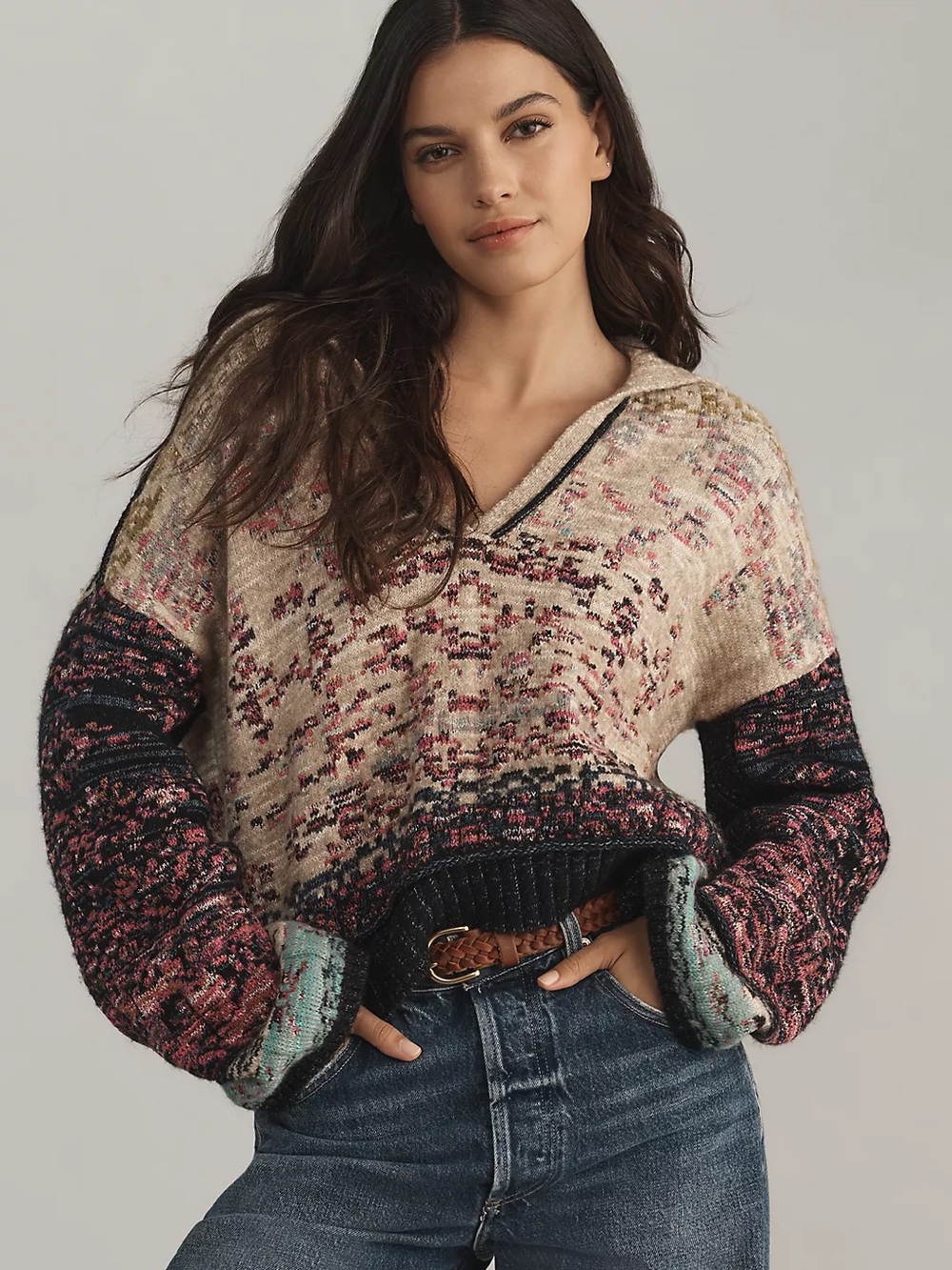 Pilcro Hooded V-Neck Novelty Sweater M